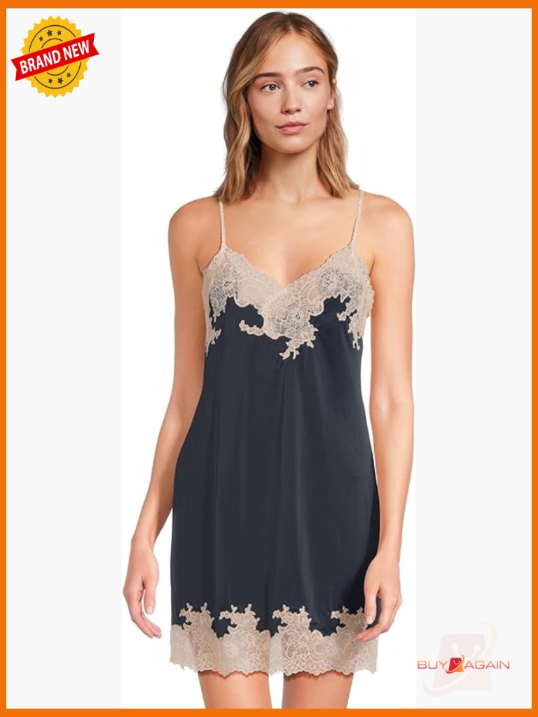 Slinky Lace Chemise Mid Thigh Adjustable Straps V-Neck Nightgown
